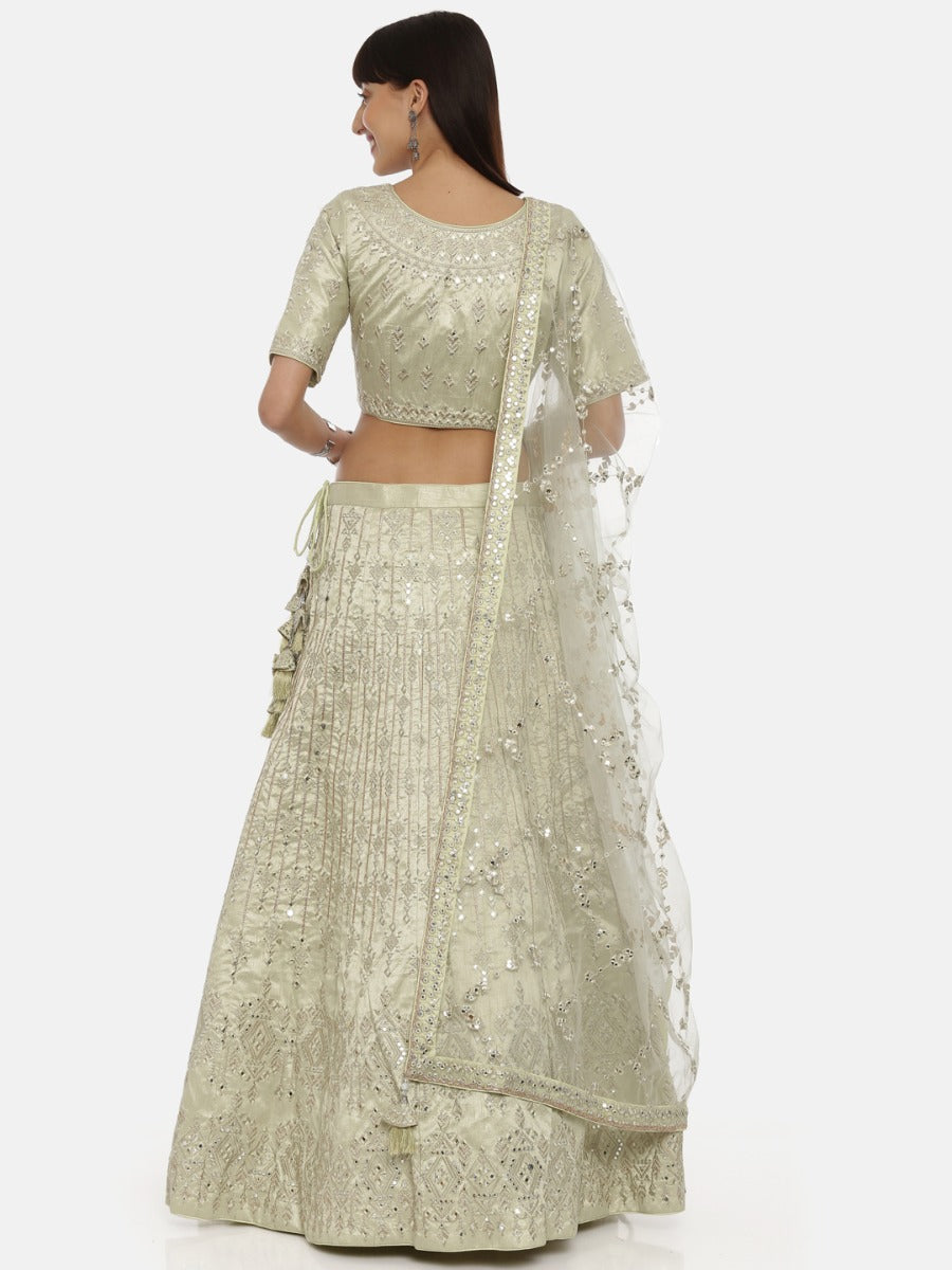 Neerus Green net embellished lehenga ghagra set - detail view 1