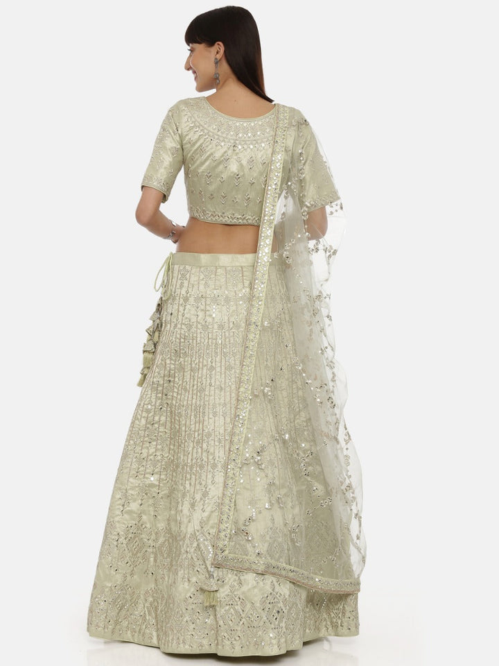 Neerus Green net embellished lehenga ghagra set - detail view 1