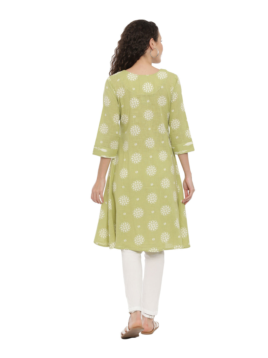 Neerus Green woven anarkali kurta - detail view 1