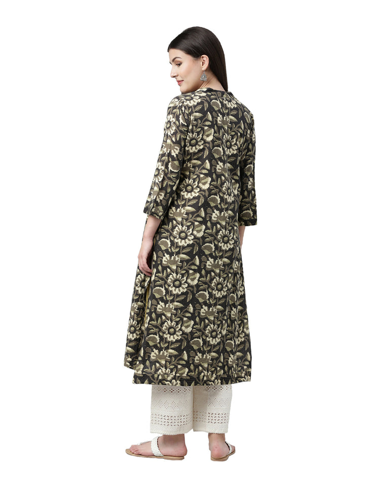 Neerus Multi cotton printed kurti with coat - side view