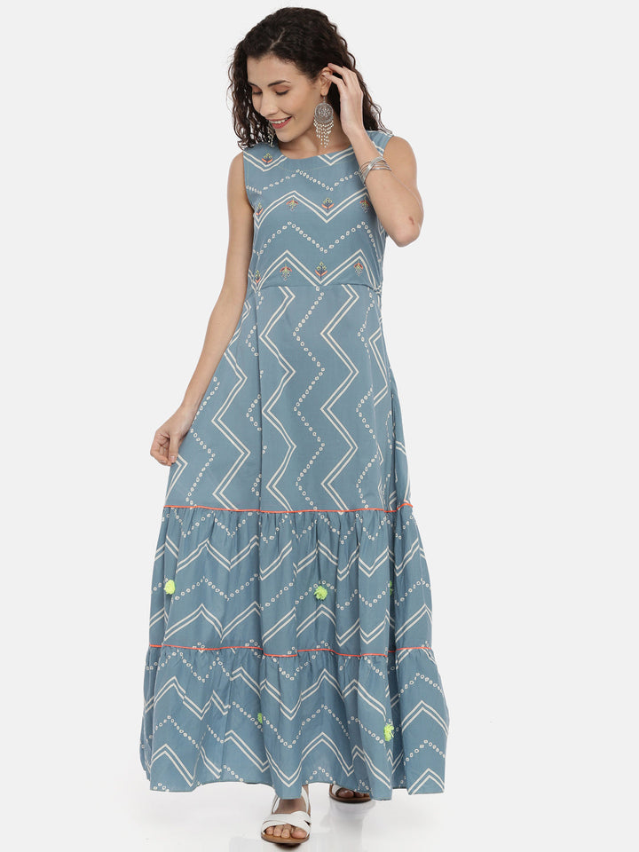 Neerus Blue Chevron Printed Kurta - detail view 2