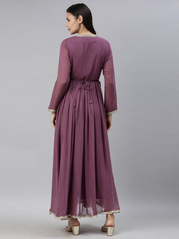 Neerus Purple Georgette Thread Embroidered Anarkali Kurta - detail view 1