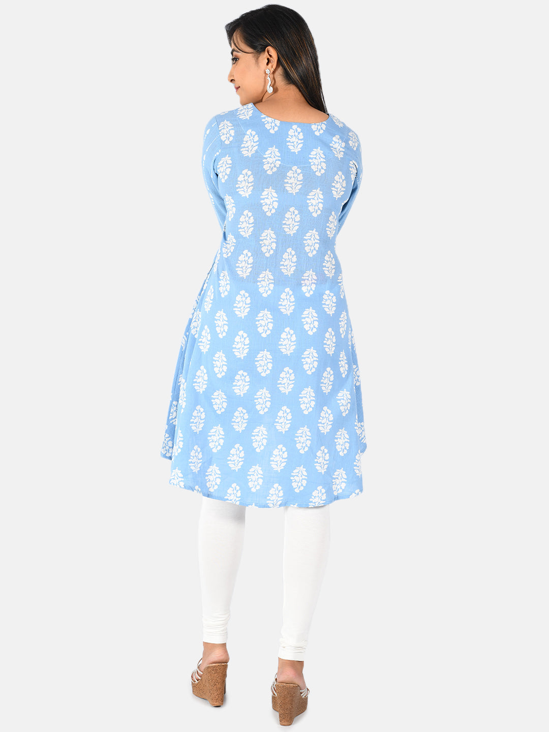 Neerus Blue printed A-Line kurta for women - side view