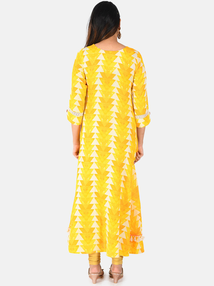 Neerus Yellow printed A-line kurta - side view