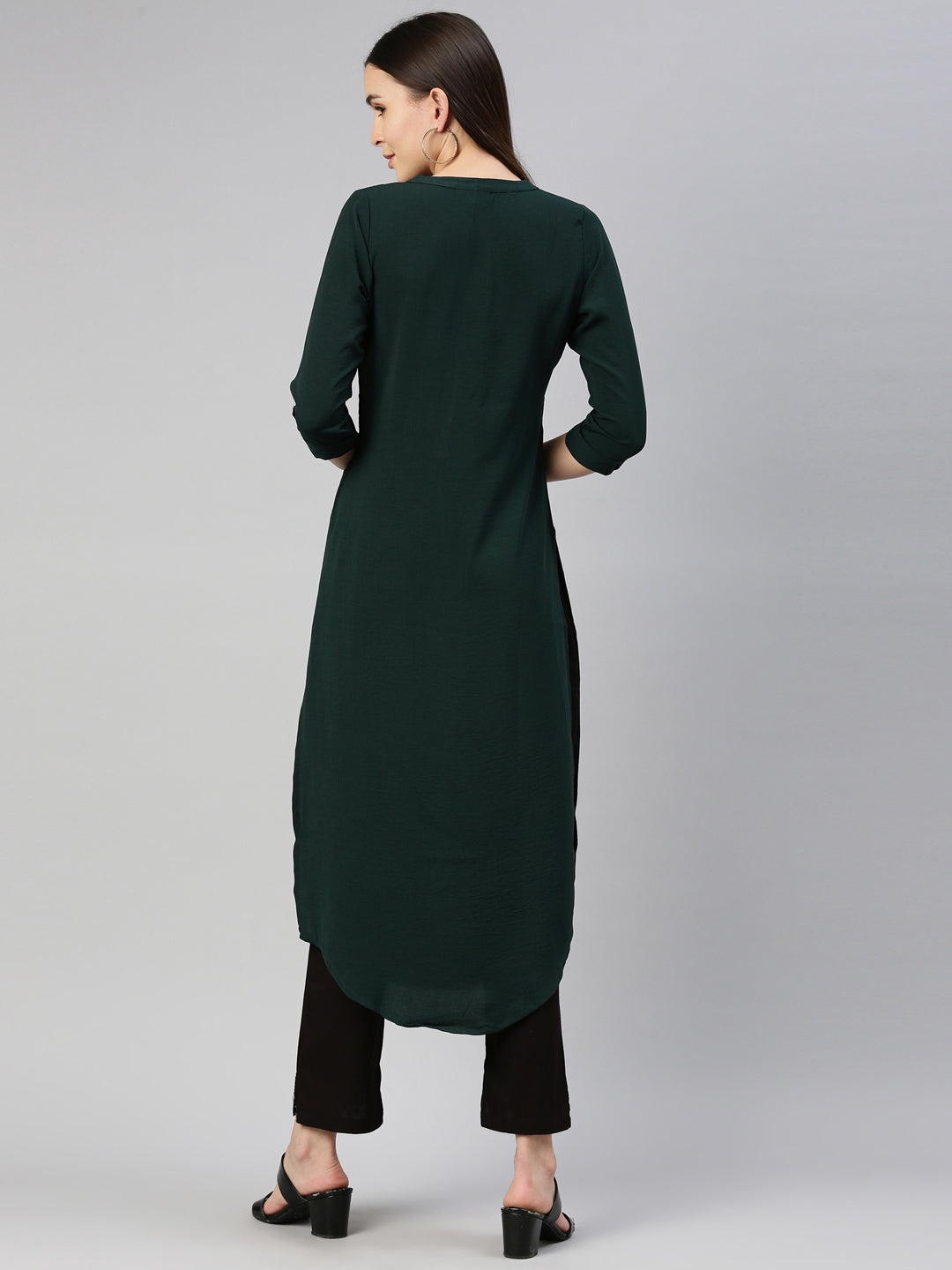 Neerus Green cotton solid Pathani kurti - side view