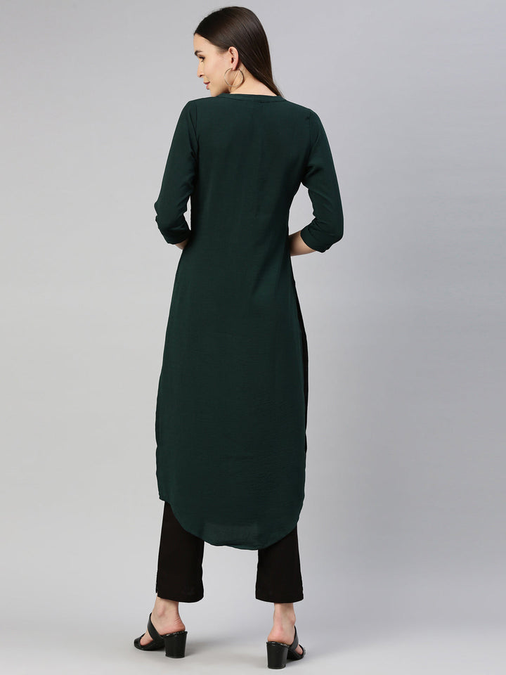 Neerus Green cotton solid Pathani kurti - side view