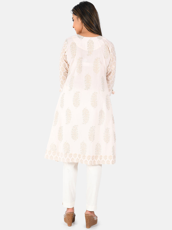 Neerus Orange cotton printed A-line kurti - side view