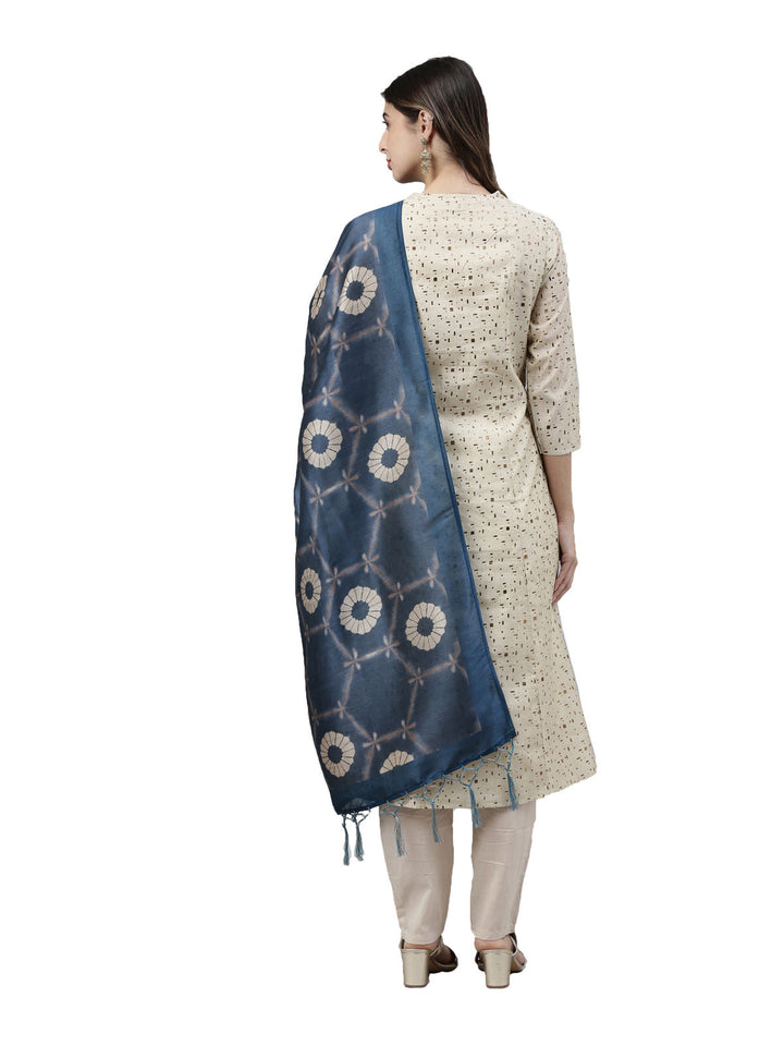 Neerus Beige printed suit set with trousers and dupatta - detail view 1