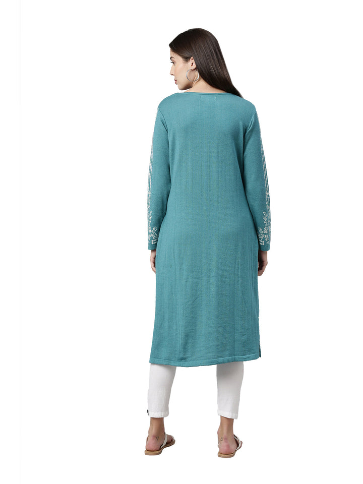Neerus Blue cotton woven ethnic kurti - side view