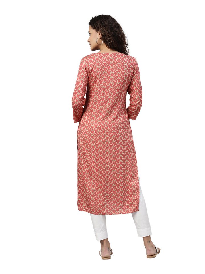 Neerus Red mirror work printed kurta - side view