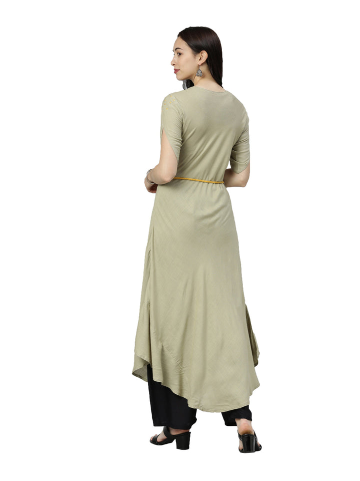 Neerus Green rayon thread embroidered kurti - detail view 1