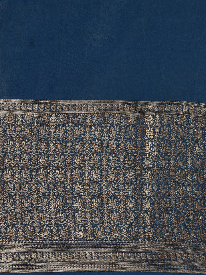 Neerus Blue Crepe Woven Saree with Zari Jaal Border - detail view 2