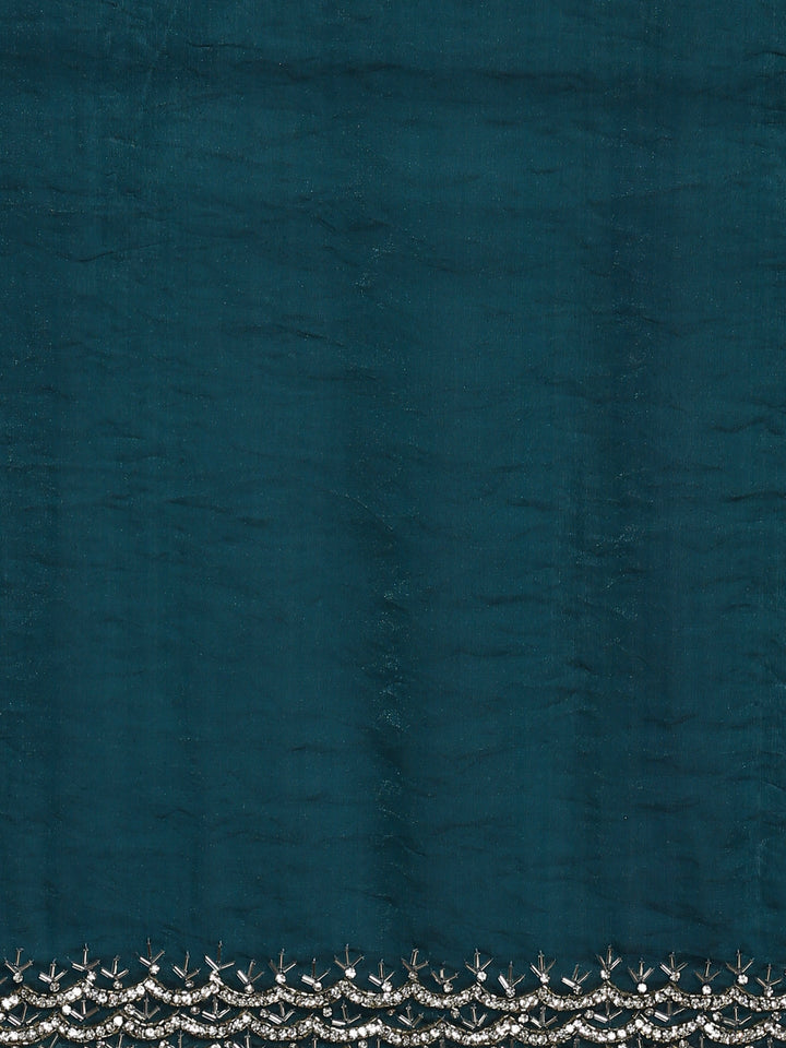 Neerus Blue Jimmy embellished saree with pearl and cut Dana embroidery - detail view 2