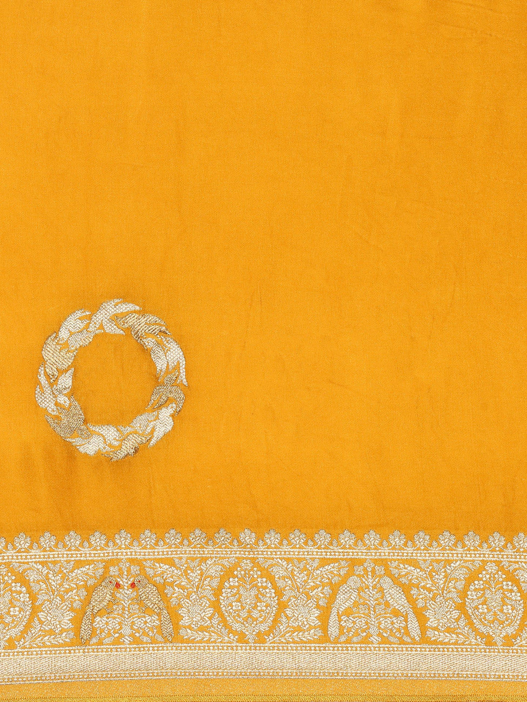 Neerus Yellow Banarasi woven saree with zari border - detail view 2
