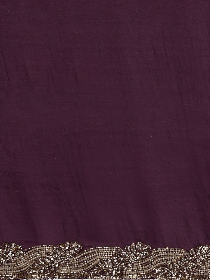 Neerus Maroon satin hand embroidered saree - detail view 2