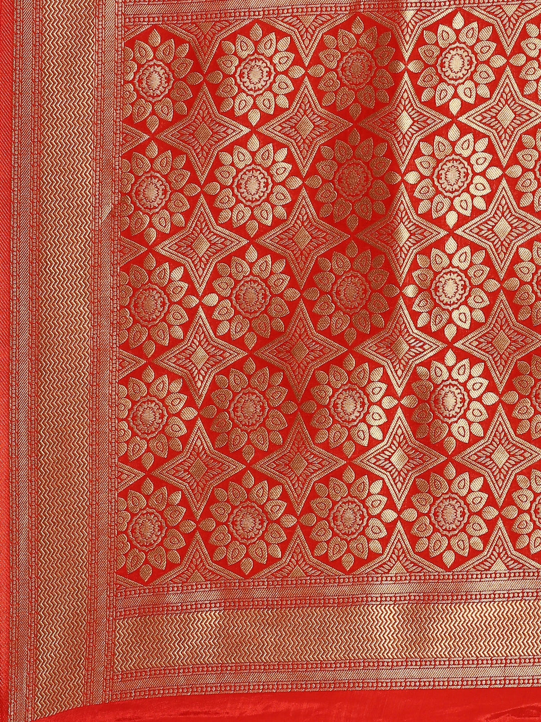 Neerus Red silk woven saree with peacock booti pallu - detail view 2