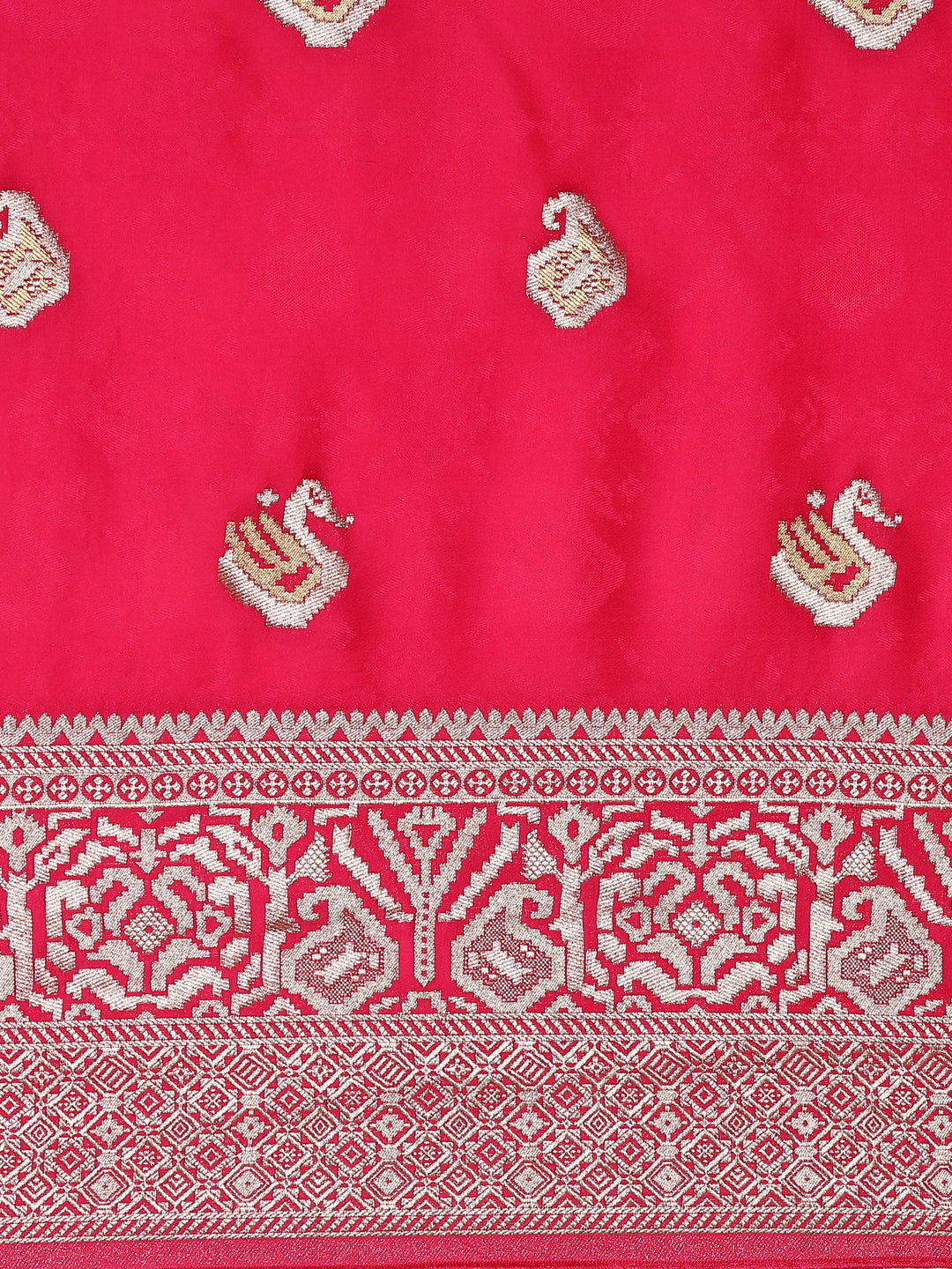 Neerus Pink Banarasi woven saree with silver motifs - detail view 2