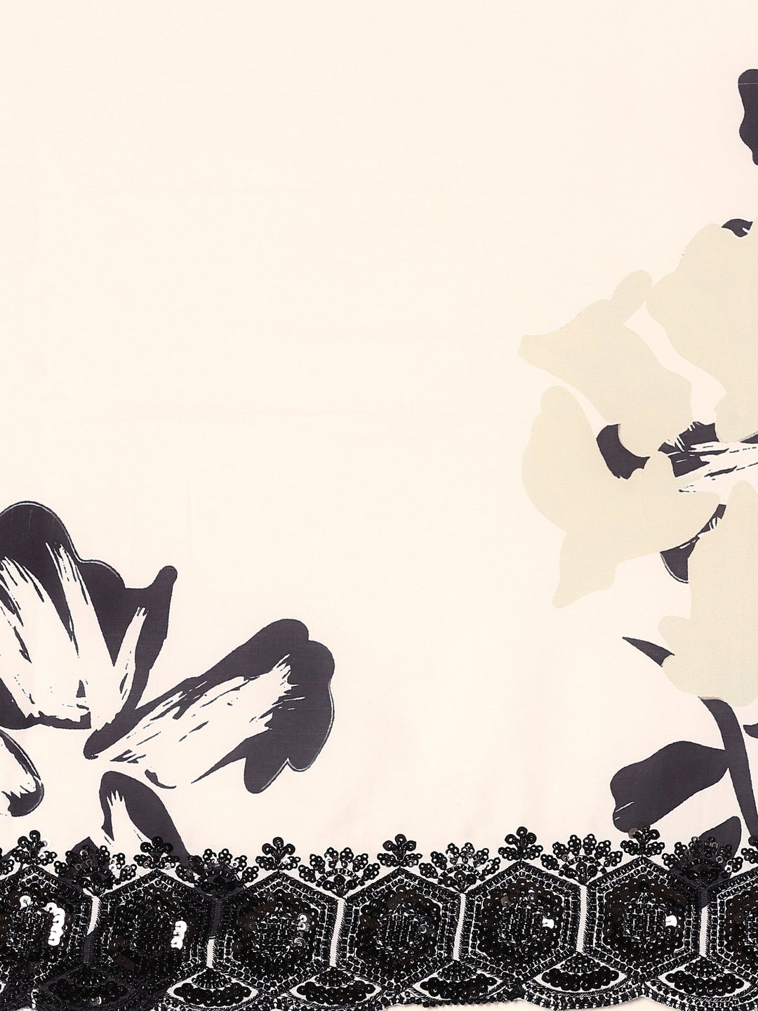 Neerus Black satin hand embroidered printed saree - detail view 2