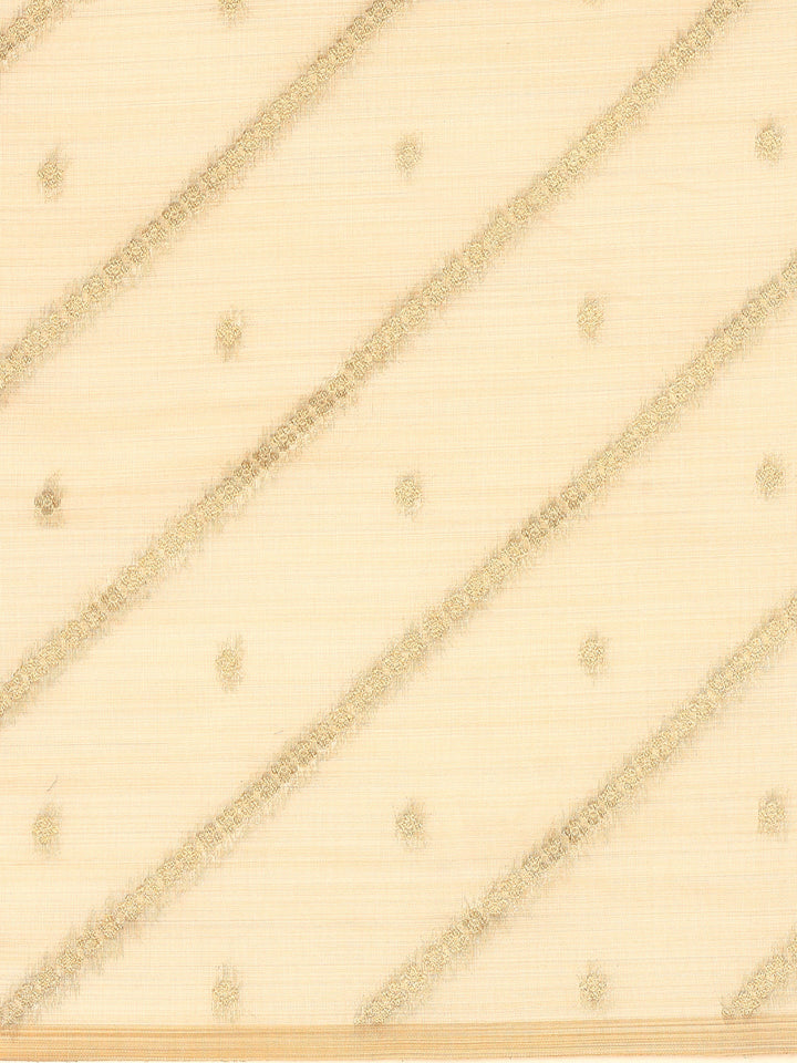 Cream Chanderi Silk Saree With Sequins And French Knot Embroidery