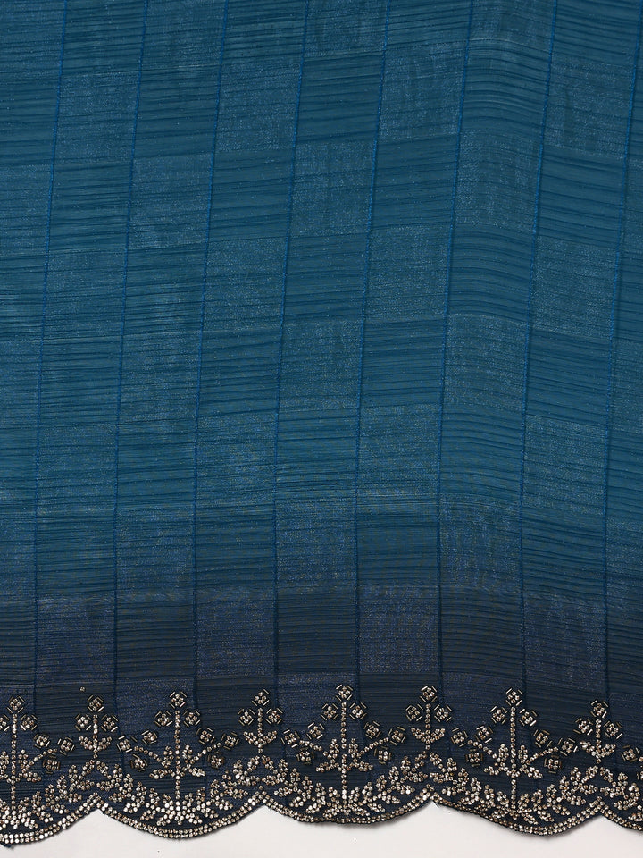 Peacock Jacquard Satin Organza Saree With Hand Embroidery