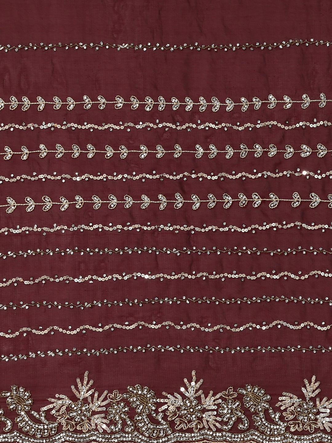 Neerus Maroon hand embroidered saree with Swarovski and cut dana - detail view 2