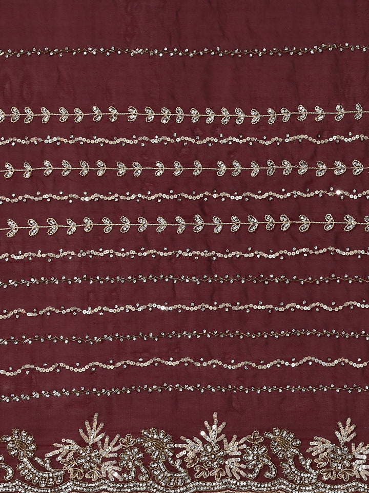 Neerus Maroon hand embroidered saree with Swarovski and cut dana - detail view 2