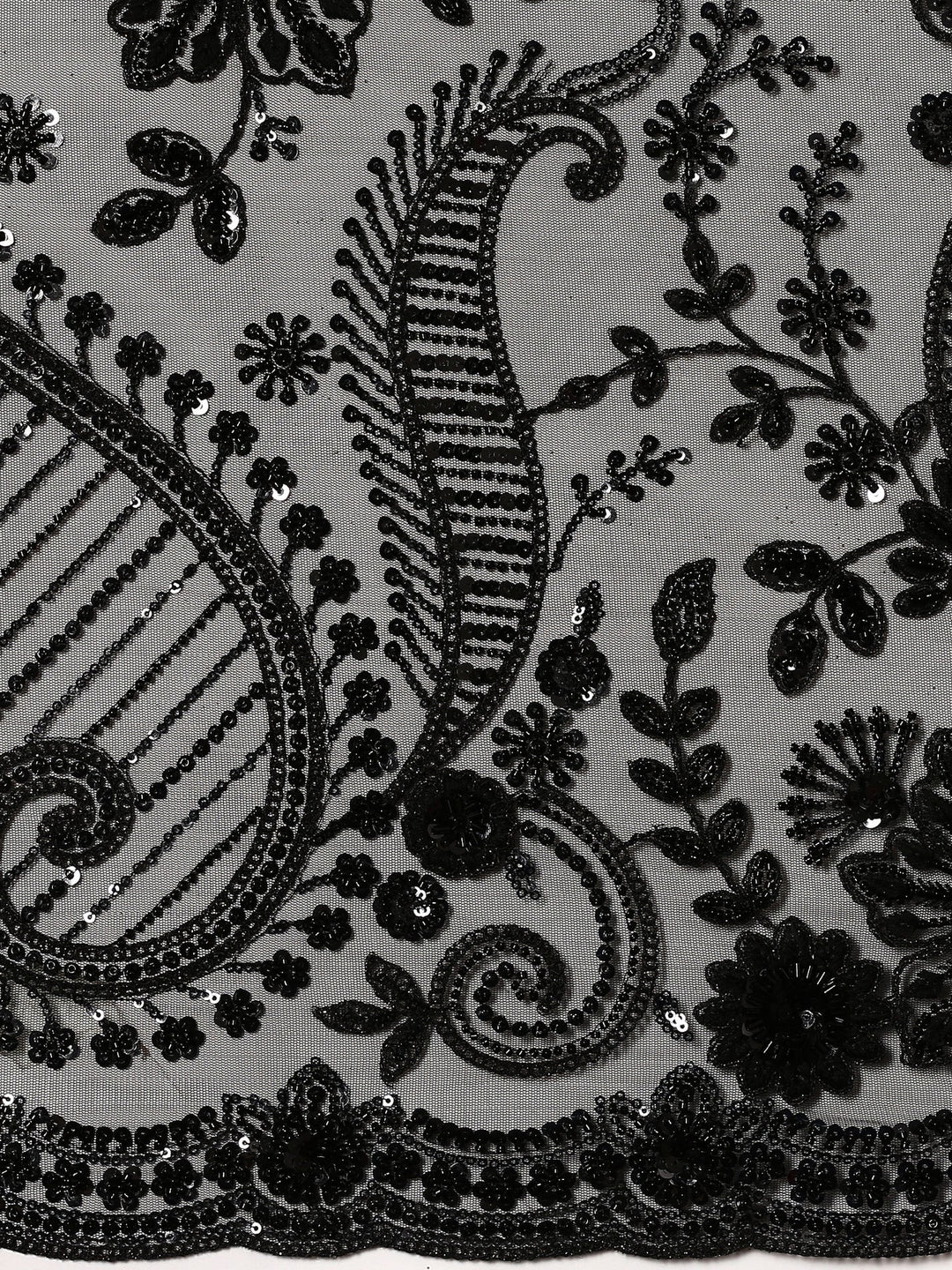 Neerus Black net hand embroidered saree with sequins - detail view 2
