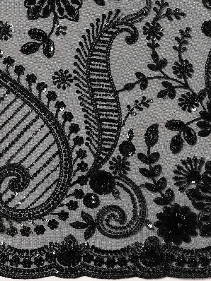 Neerus Black net hand embroidered saree with sequins - detail view 2