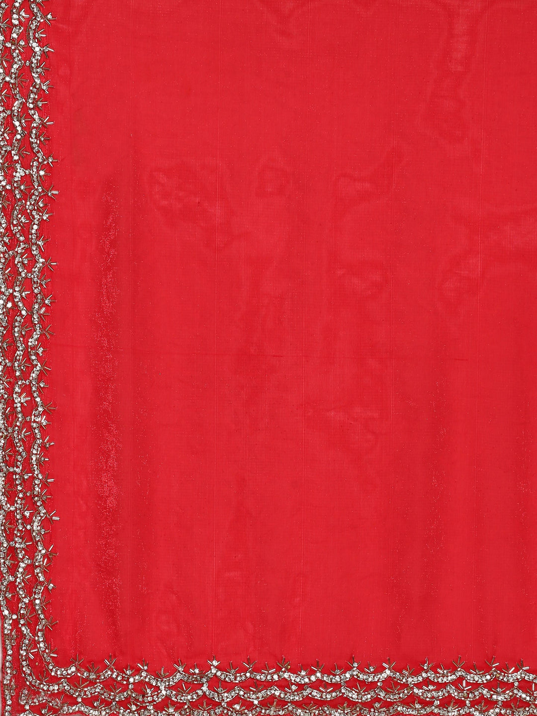 Neerus Red embellished Jimmy saree with pearl and cut Dana embroidery - detail view 2