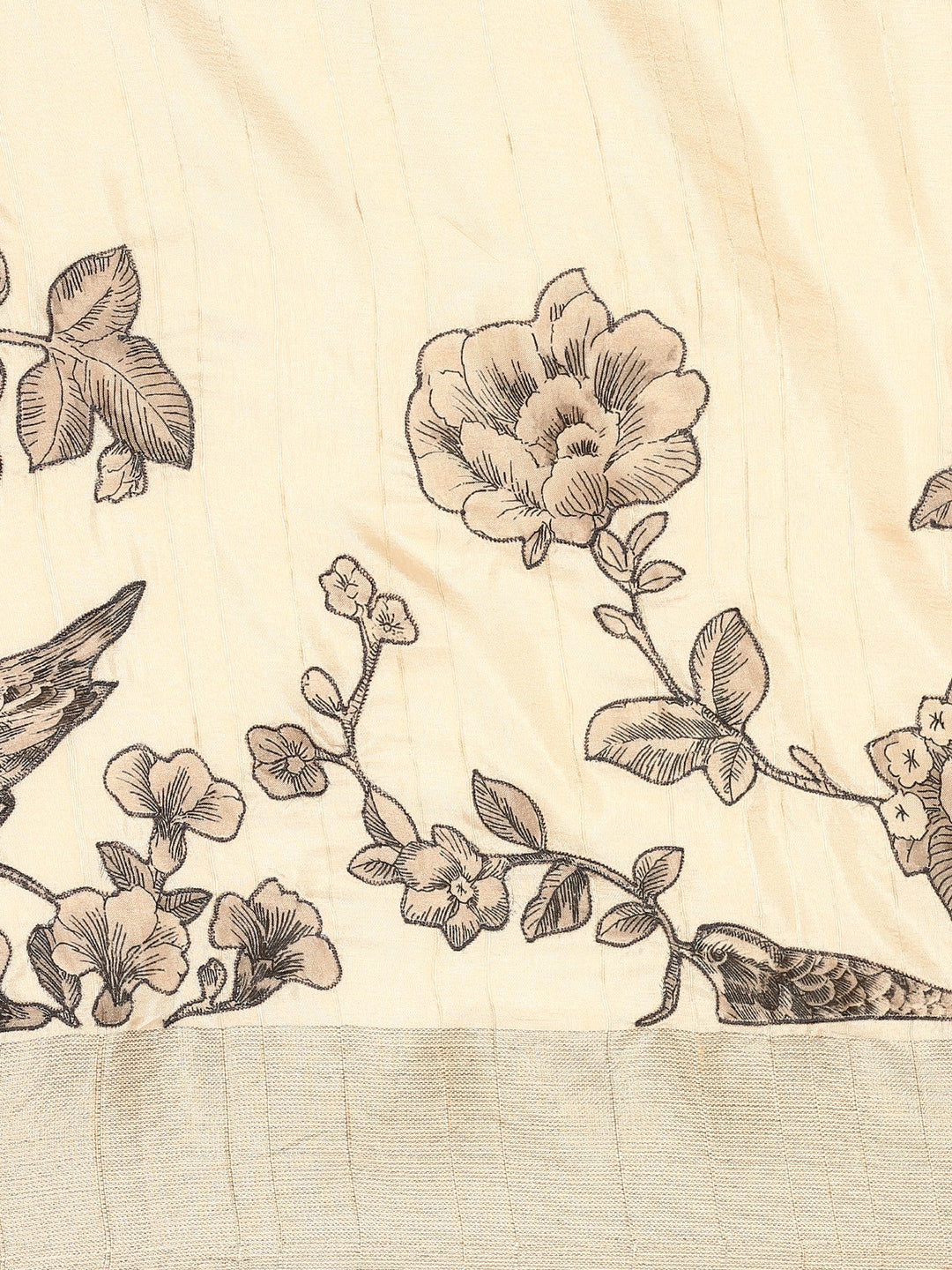 Neerus White raw silk printed floral saree - detail view 2