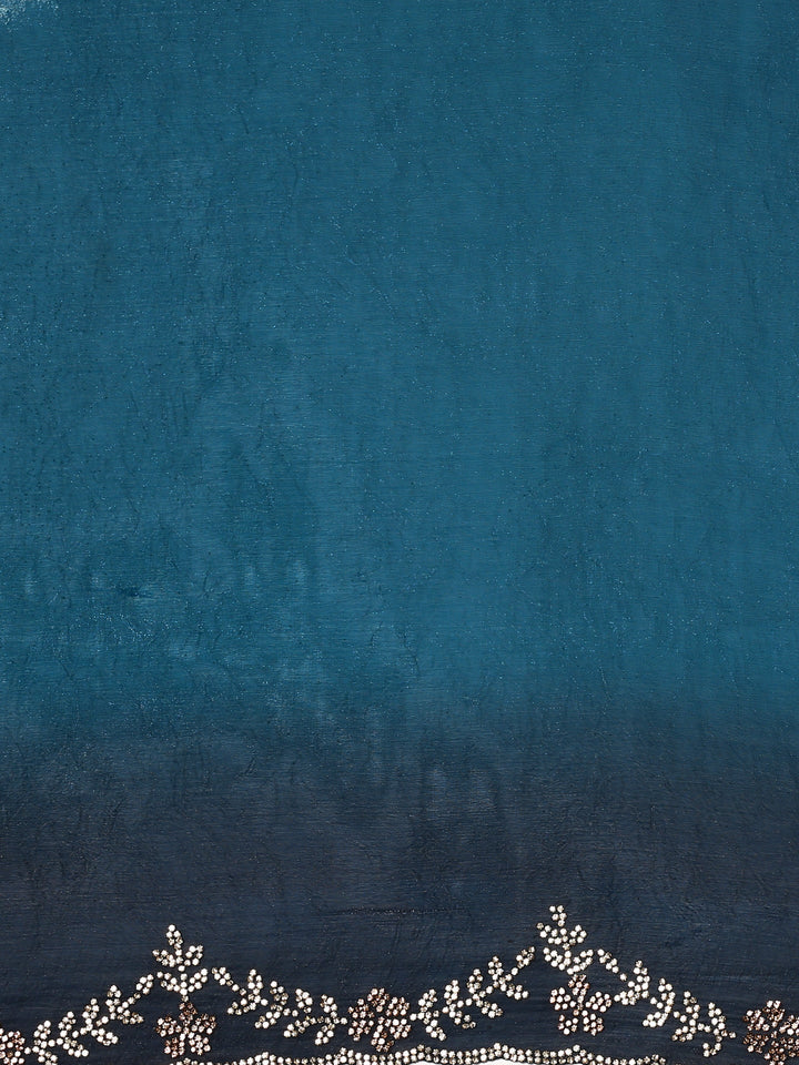 Royal blue jimmy tissue saree with Swarovski embroidery