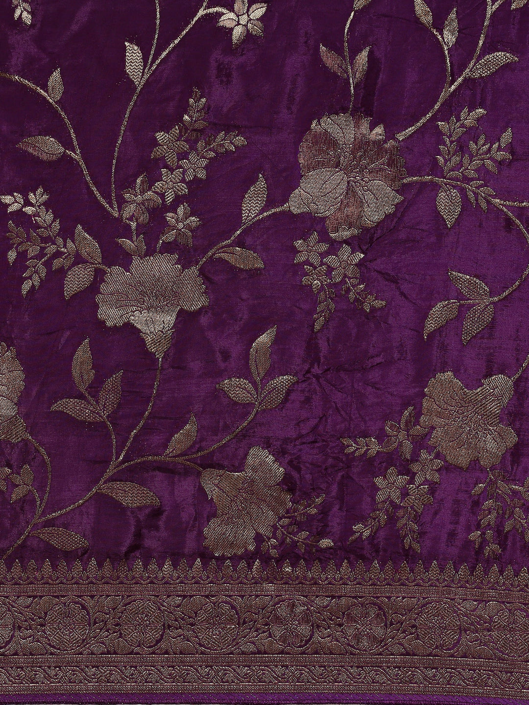 Neerus Maroon Banarasi woven saree with gold motifs - detail view 2