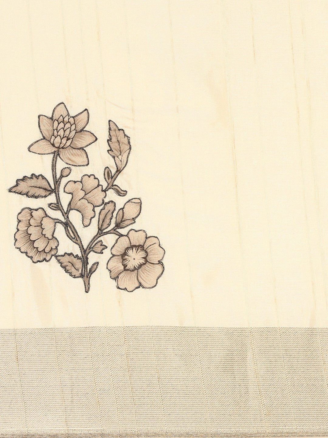 Neerus White raw silk printed saree with floral motif - detail view 2