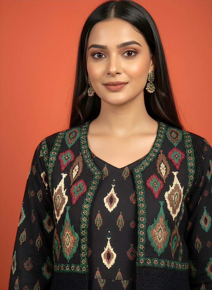 Neerus Black cotton digital printed kurti - detail view 1