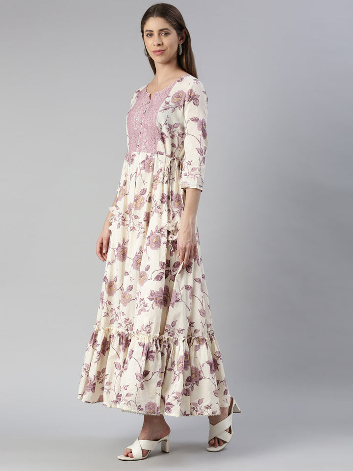 Neerus Purple printed maxi dress - back view