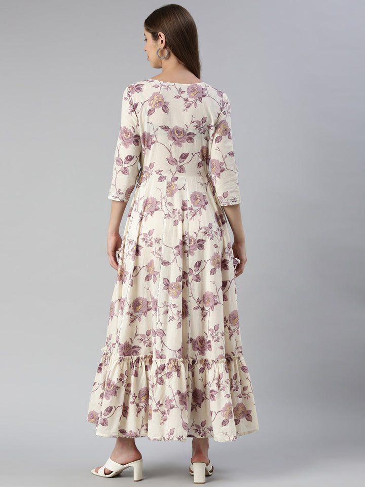 Neerus Purple printed maxi dress - side view