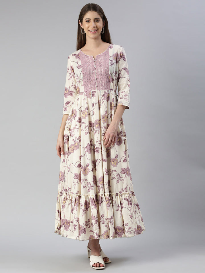 Neerus Purple printed maxi dress - detail view 2