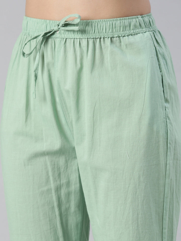 Neerus Green embroidered kurta set with trouser and dupatta - detail view 3