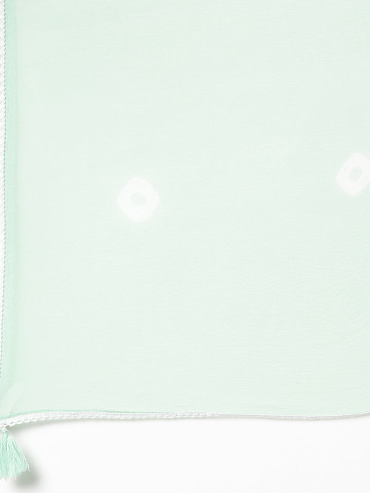 Neerus Green embroidered kurta set with trouser and dupatta - detail view 4