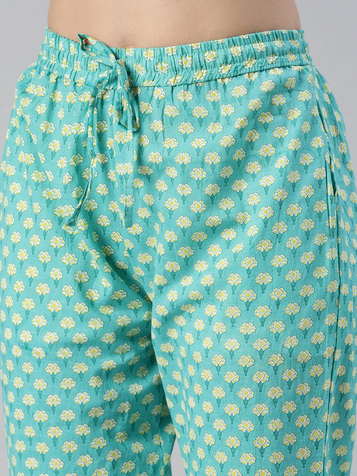 Neerus Green printed straight suit set with dupatta - detail view 3