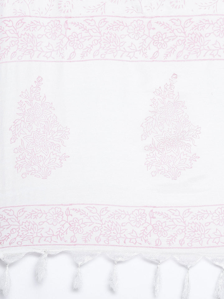 Neerus Pink cotton printed kurta set with trouser and dupatta - detail view 4