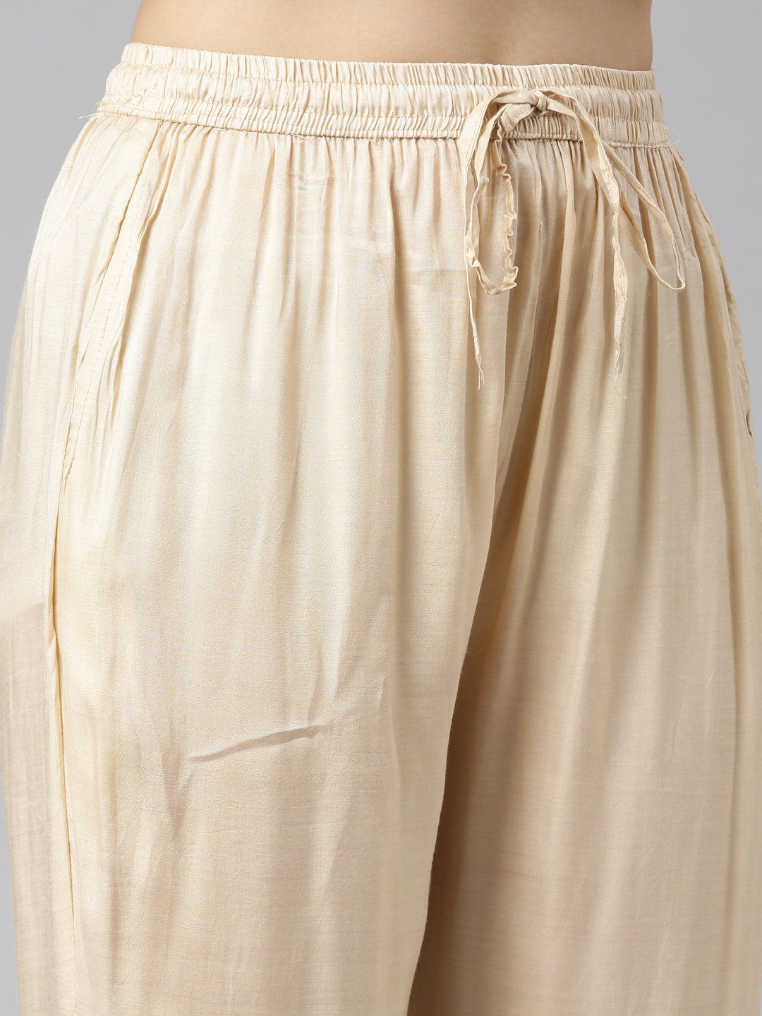 Neerus Beige printed straight kurta set with dupatta - detail view 3