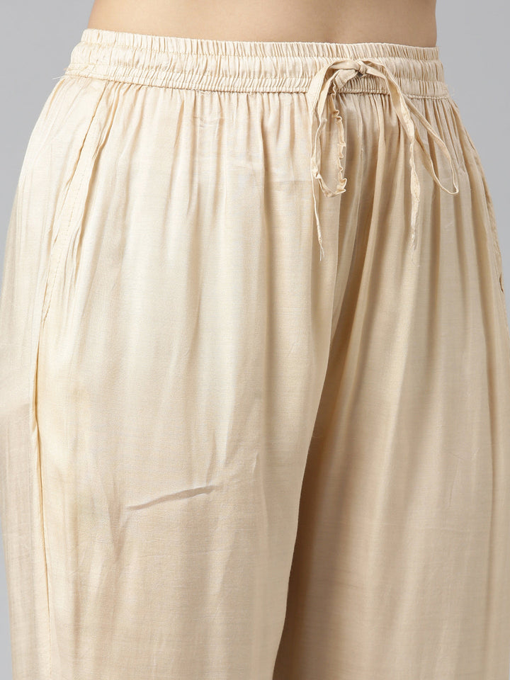Neerus Beige printed straight kurta set with dupatta - detail view 3