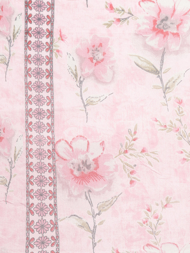 Neerus Pink cotton printed kurta set with trouser and dupatta - detail view 4