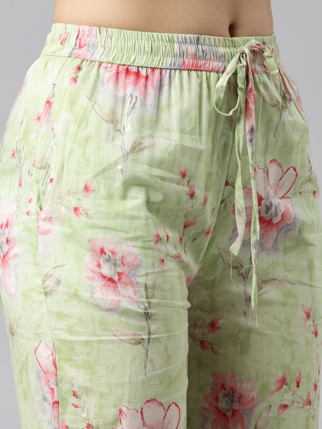 Neerus Green printed straight kurta set with dupatta - detail view 3