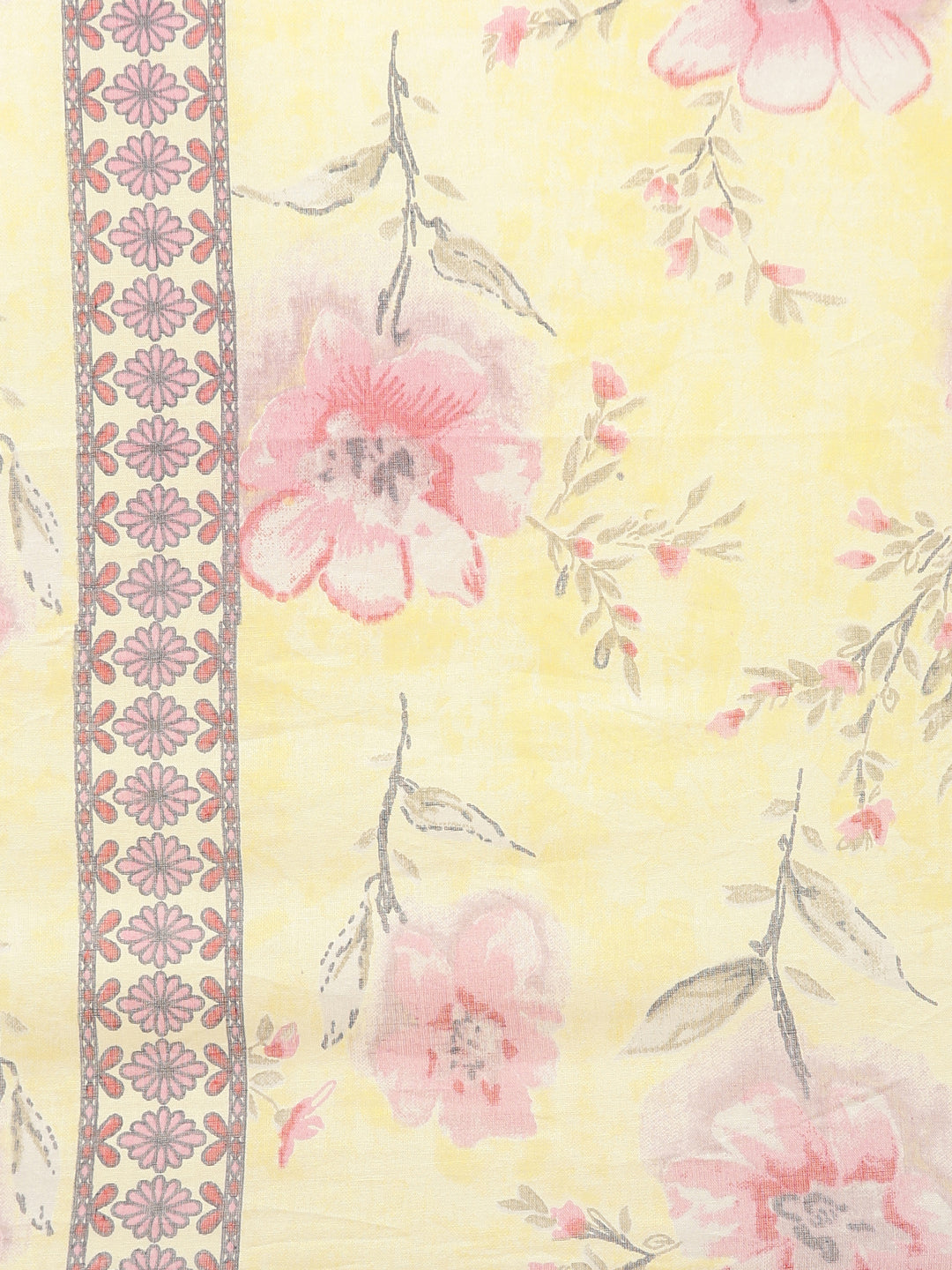 Neerus Yellow cotton printed kurta set with trouser and dupatta - detail view 4