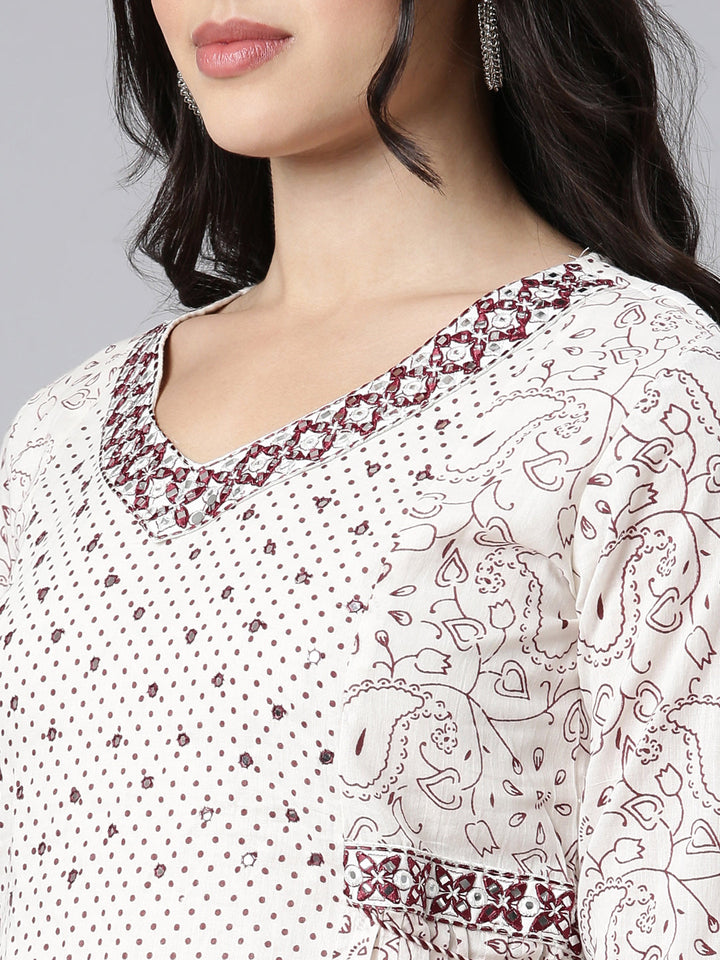 Neerus Off White Regular Straight Paisley Kurta And Salwar With Dupatta