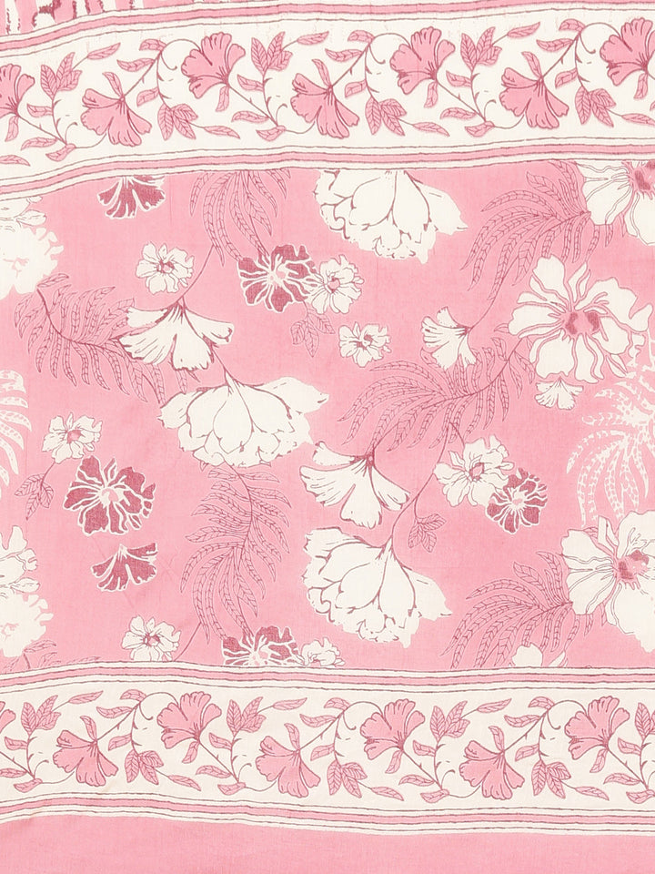 Neerus Pink cotton printed kurta set with dupatta - detail view 4