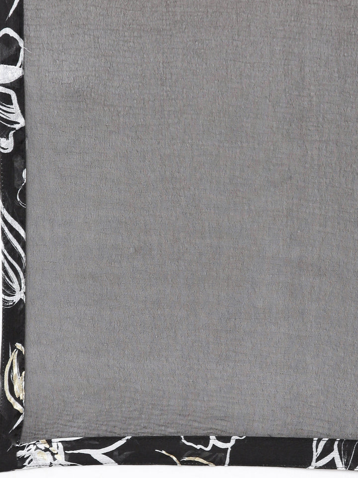 Neerus Black crepe printed kurta set with trousers and dupatta - detail view 4