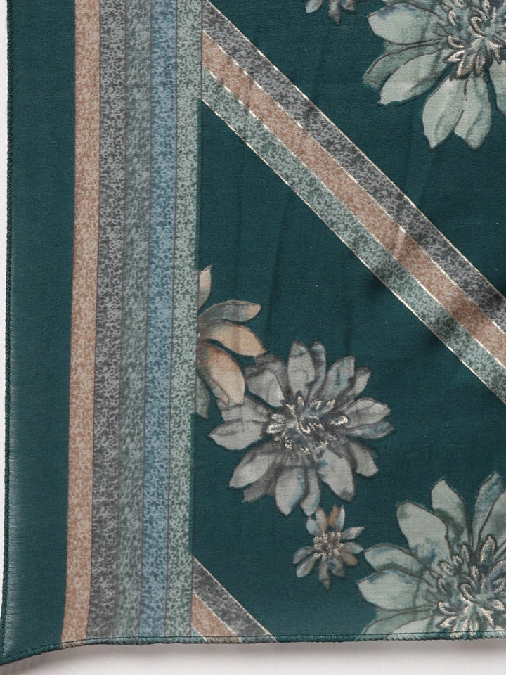 Neerus Green printed floral straight suit set - detail view 4